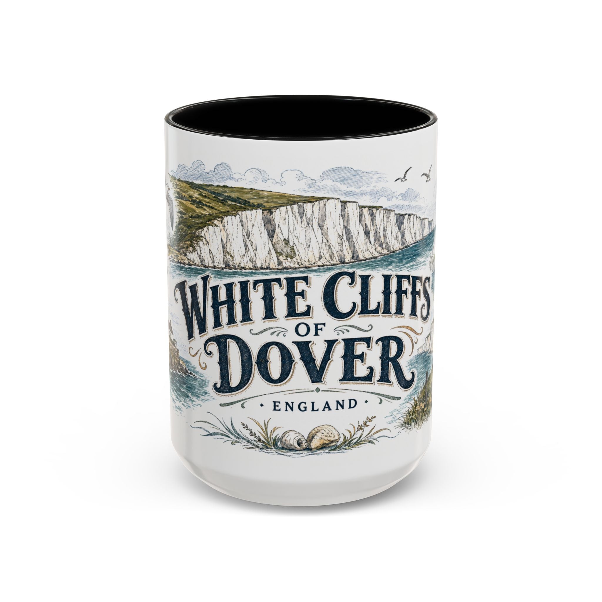 White Cliffs of Dover Mug, England Travel Souvenir, Bucket List Gift, Accent Ceramic Coffee Mug 11oz 15oz