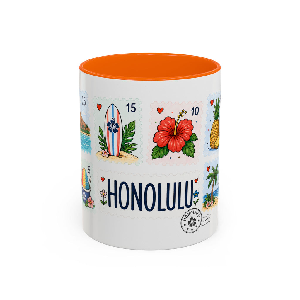 Honolulu Coffee Mug | Postage Stamp Collage Mug | Travel Souvenir Accent Cup 11oz 15oz