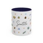 Seattle Christmas Mug | Watercolor Travel Souvenir | Holiday Gift | Accent Ceramic Coffee Cup 11oz 15oz