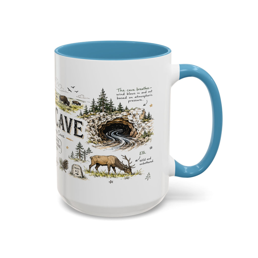 Wind Cave National Park Coffee Mug | South Dakota Cave Bison Prairie Gift | Accent Color Ceramic 11oz 15oz