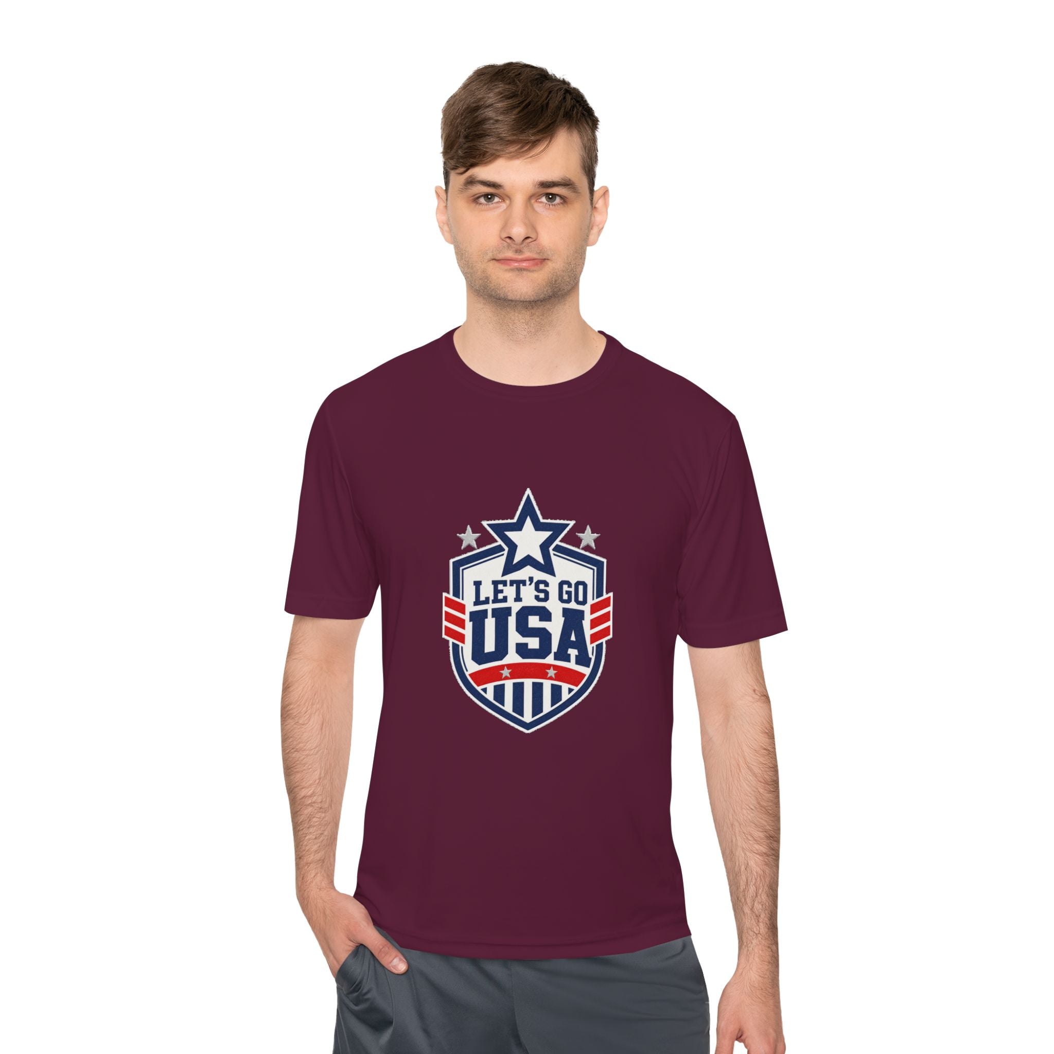 United States Soccer T Shirt, Let's Go USA Fan Tee, Moisture Wicking Sport Shirt