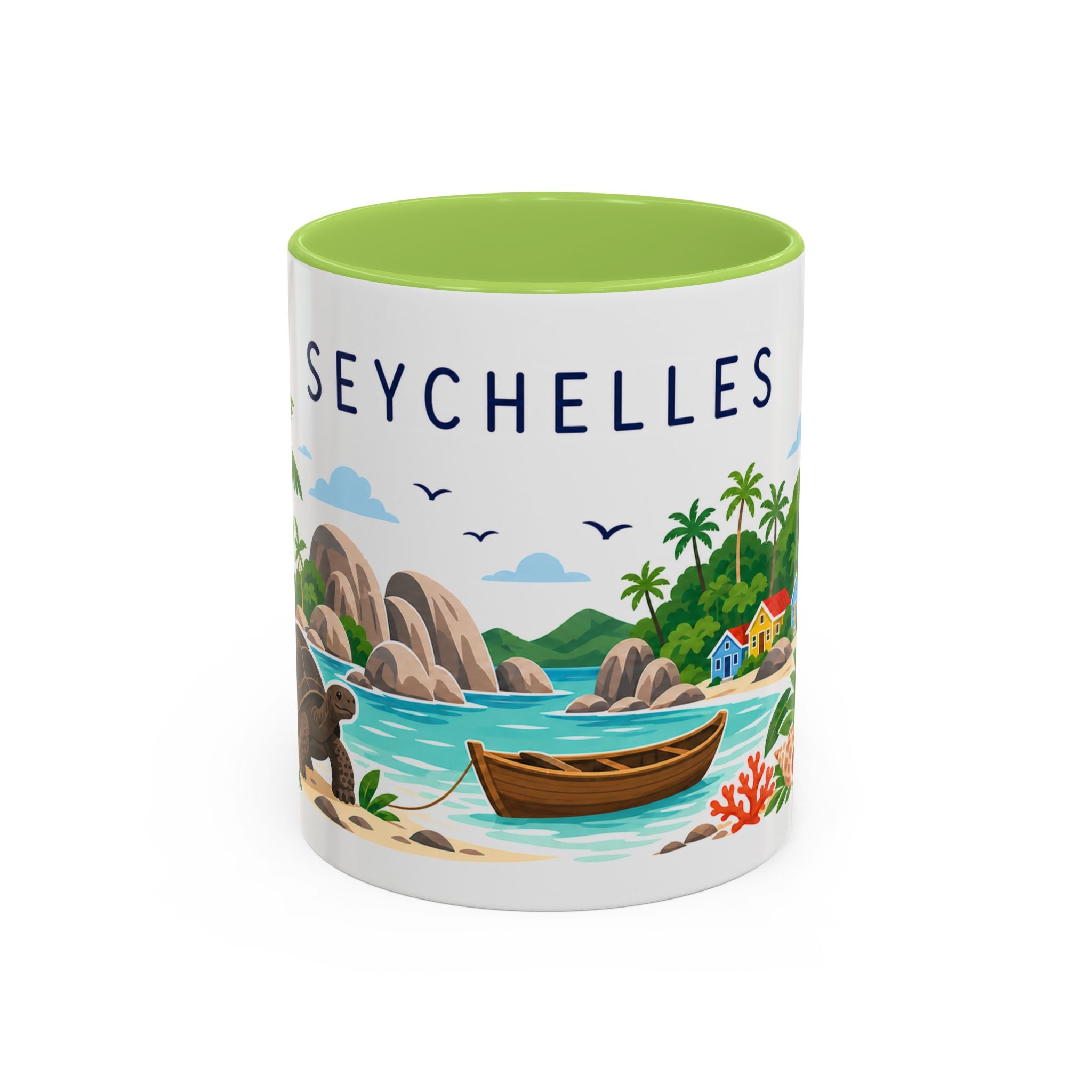 Seychelles Coffee Mug | Travel Destination Souvenir Gift | Accent Color Ceramic 11oz 15oz