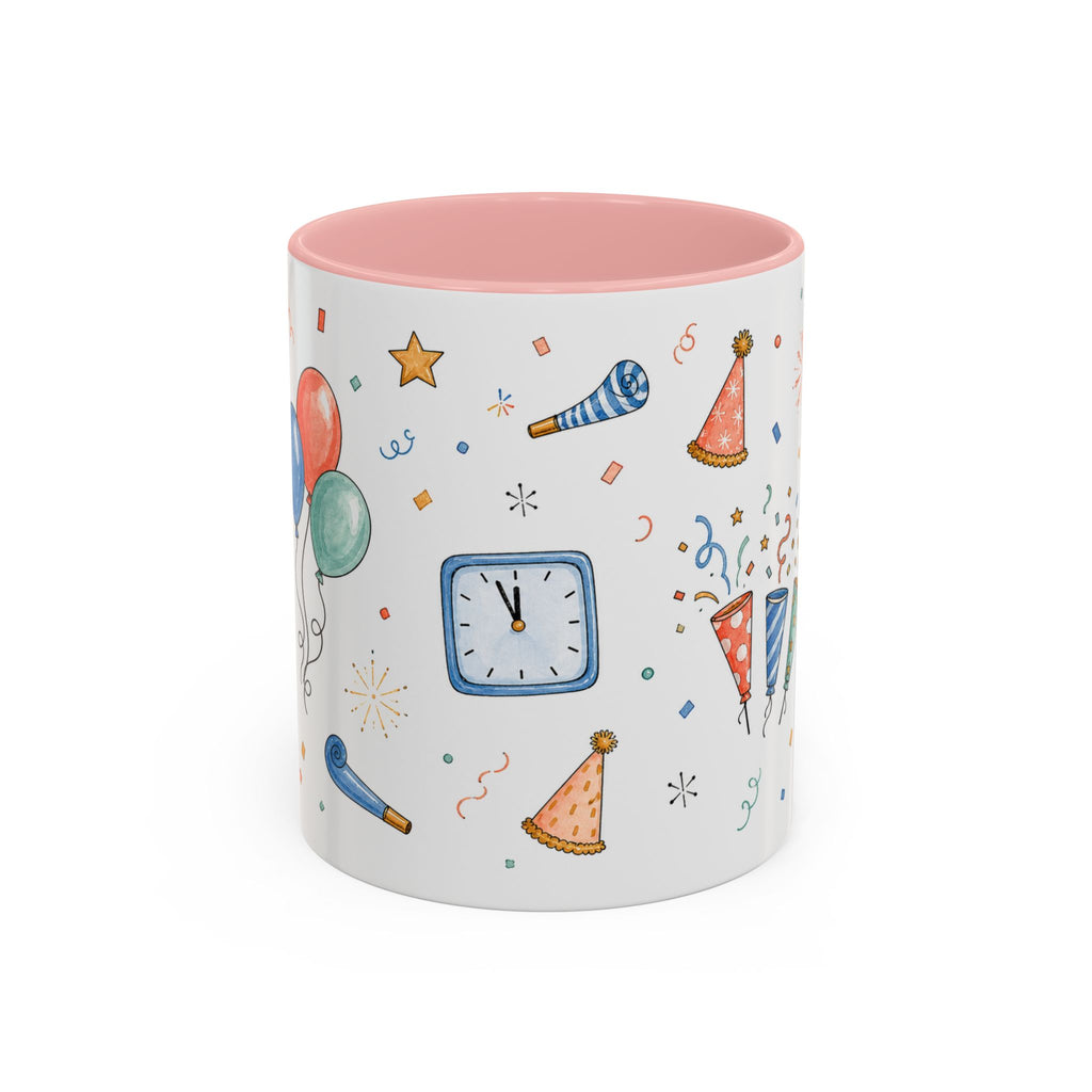 New Year Party Mug | Balloon Popper Watercolor Celebration Gift | Accent Cup 11oz 15oz