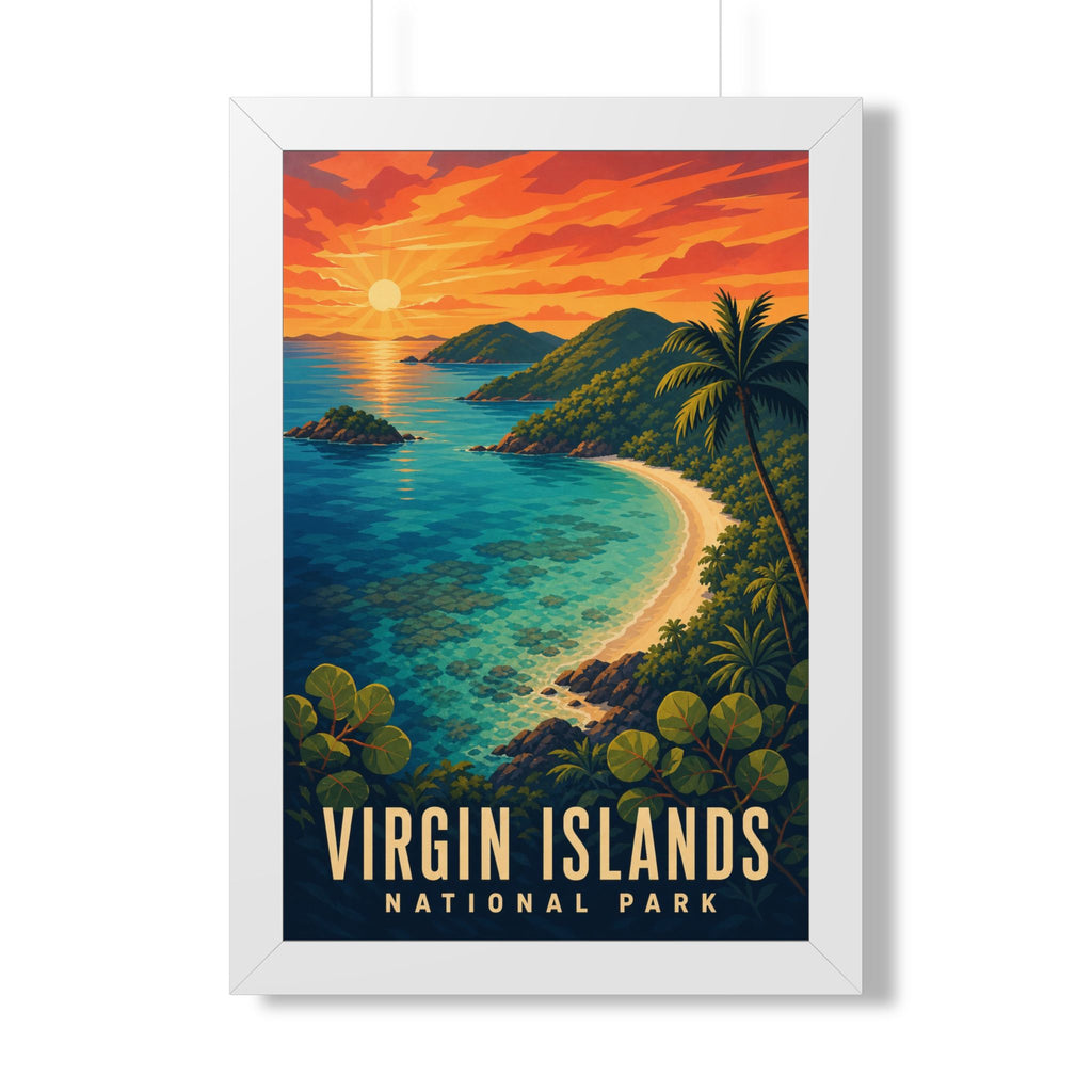 Virgin Islands National Park Framed Poster | Vintage Travel Wall Art | Black Walnut White Frame | 16x24 20x30