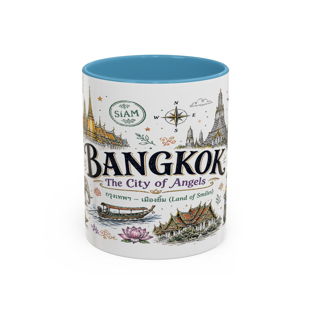 Bangkok Coffee Mug | Thailand Souvenir Travel Gift | Accent Color Ceramic 11oz 15oz