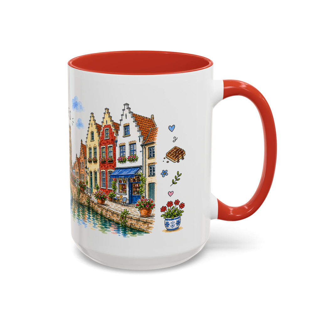 Bruges Illustrated Travel Mug | Belgium Souvenir Accent Coffee Mug | 11oz 15oz Ceramic Cup