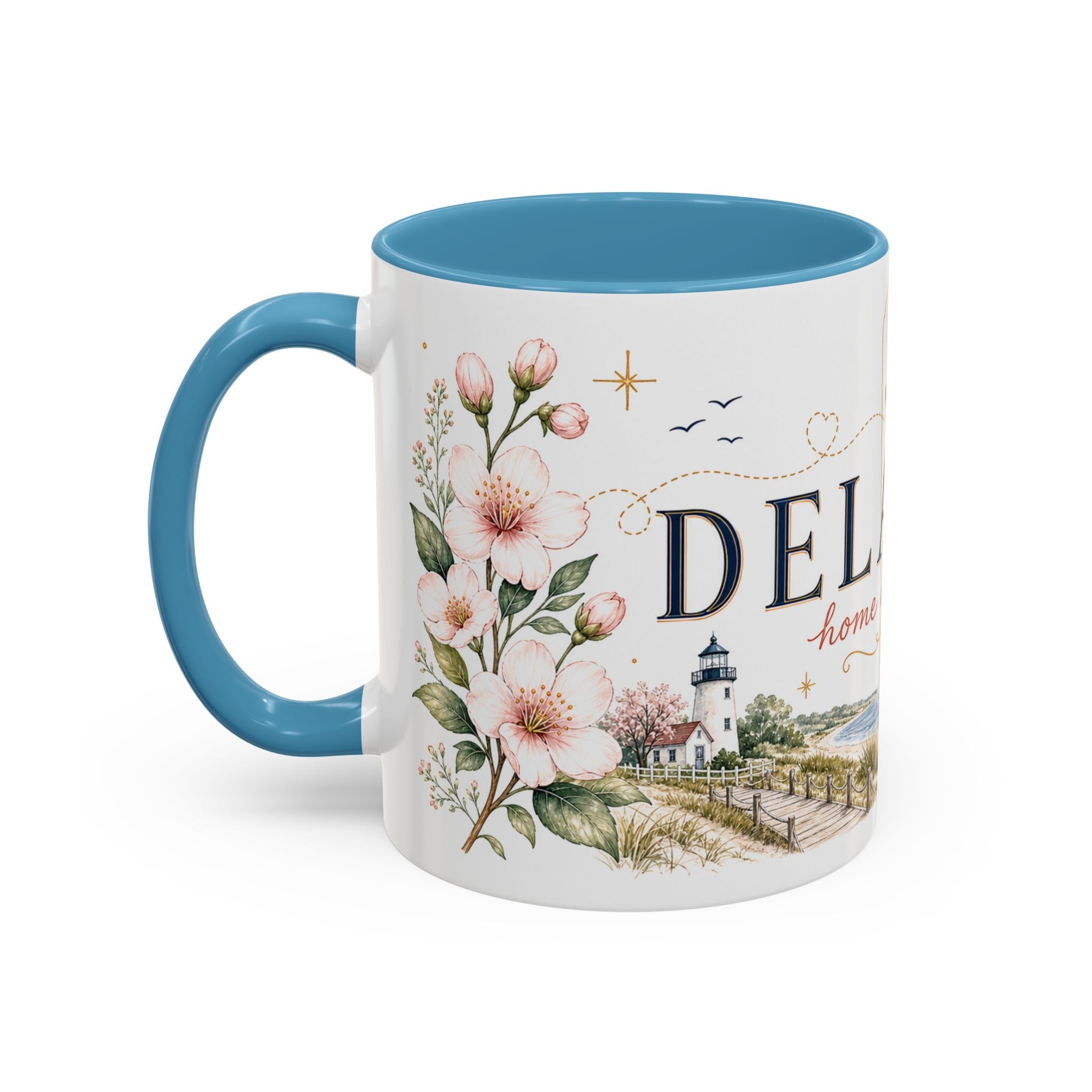 Delaware State Map Mug | Botanical Beach Accent Coffee Cup (11oz/15oz)