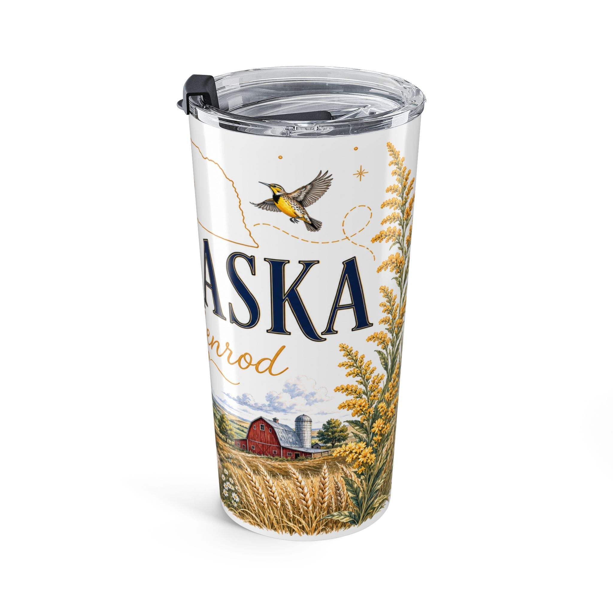 Nebraska State Flower 20oz Tumbler | Goldenrod Botanical State Flower Gift | Insulated Stainless Steel Travel Cup