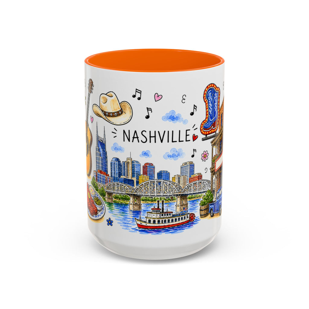 Nashville Illustrated Travel Mug | City Souvenir Accent Coffee Mug | 11oz 15oz Ceramic Cup