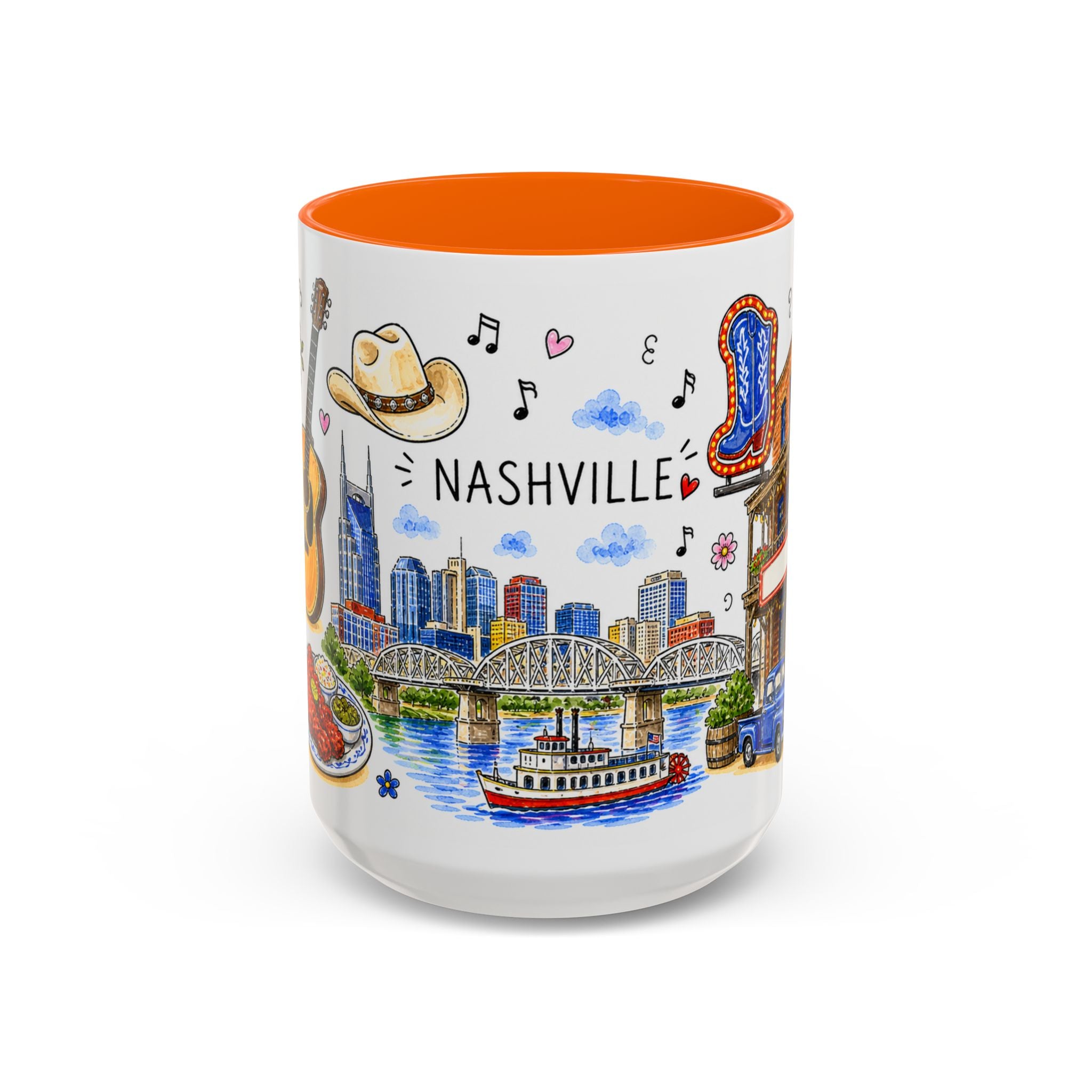 Nashville Illustrated Travel Mug | City Souvenir Accent Coffee Mug | 11oz 15oz Ceramic Cup