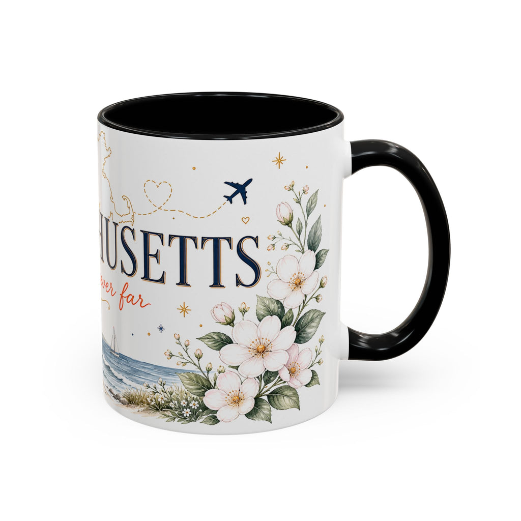 Massachusetts State Map Mug | Coastal Scene, Botanical Accents (11oz, 15oz)