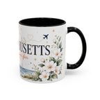 Massachusetts State Map Mug | Coastal Scene, Botanical Accents (11oz, 15oz)