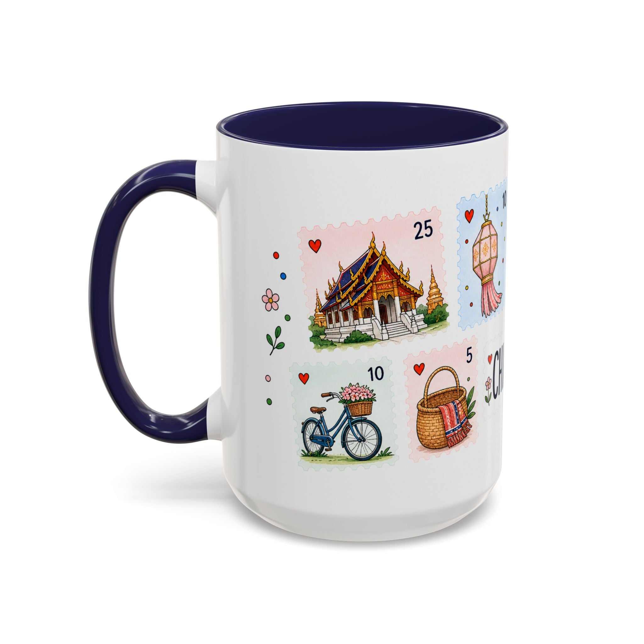 Chiang Mai Coffee Mug | Postage Stamp Collage Mug | Travel Souvenir Accent Cup 11oz 15oz