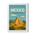 Chichén Itzá Mexico Framed Poster | Vintage Travel Wall Art | Black Walnut White Frame | 16x24 20x30