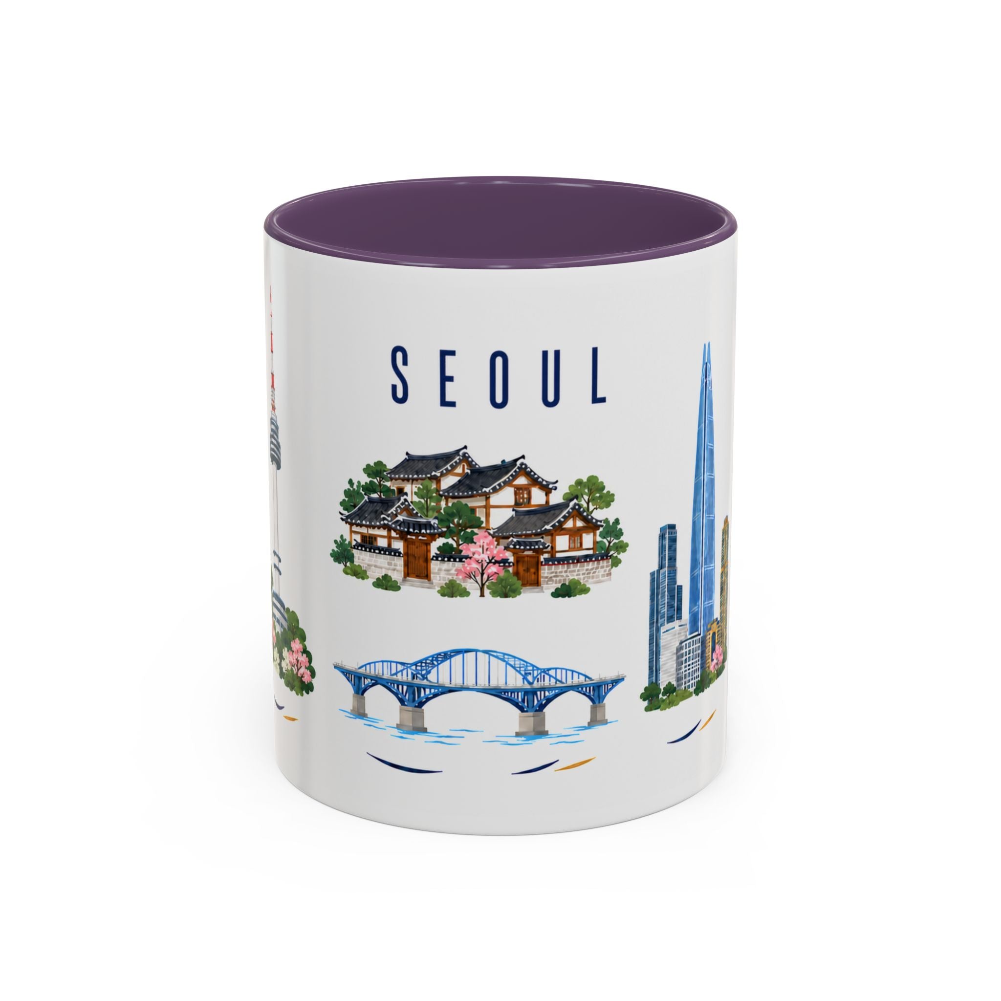 Seoul Coffee Mug | South Korea Travel Souvenir | Porcelain Decal City Gift | 11oz 15oz Accent Mug
