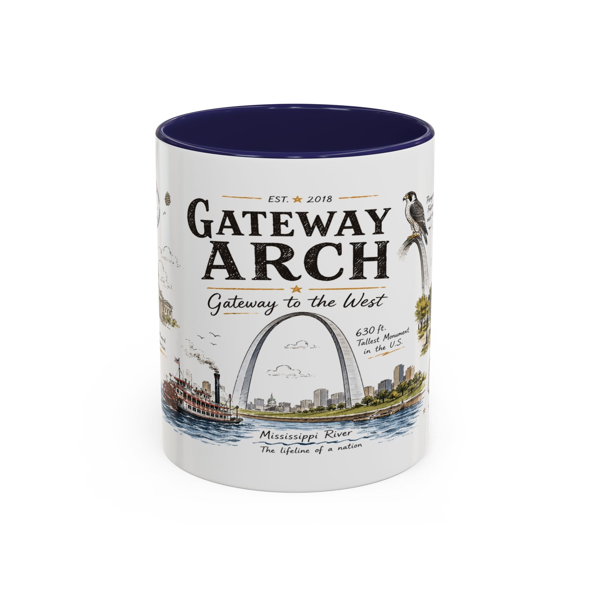 Gateway Arch National Park Coffee Mug | Missouri St. Louis Landmark Gift | Accent Color Ceramic 11oz 15oz