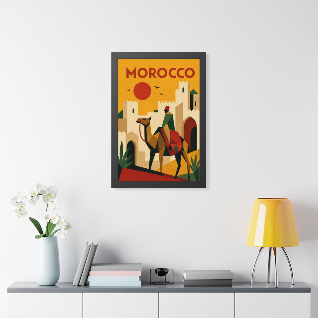 Morocco Camel Morocco Framed Poster | Vintage Travel Wall Art | Black Walnut White Frame | 16x24 20x30