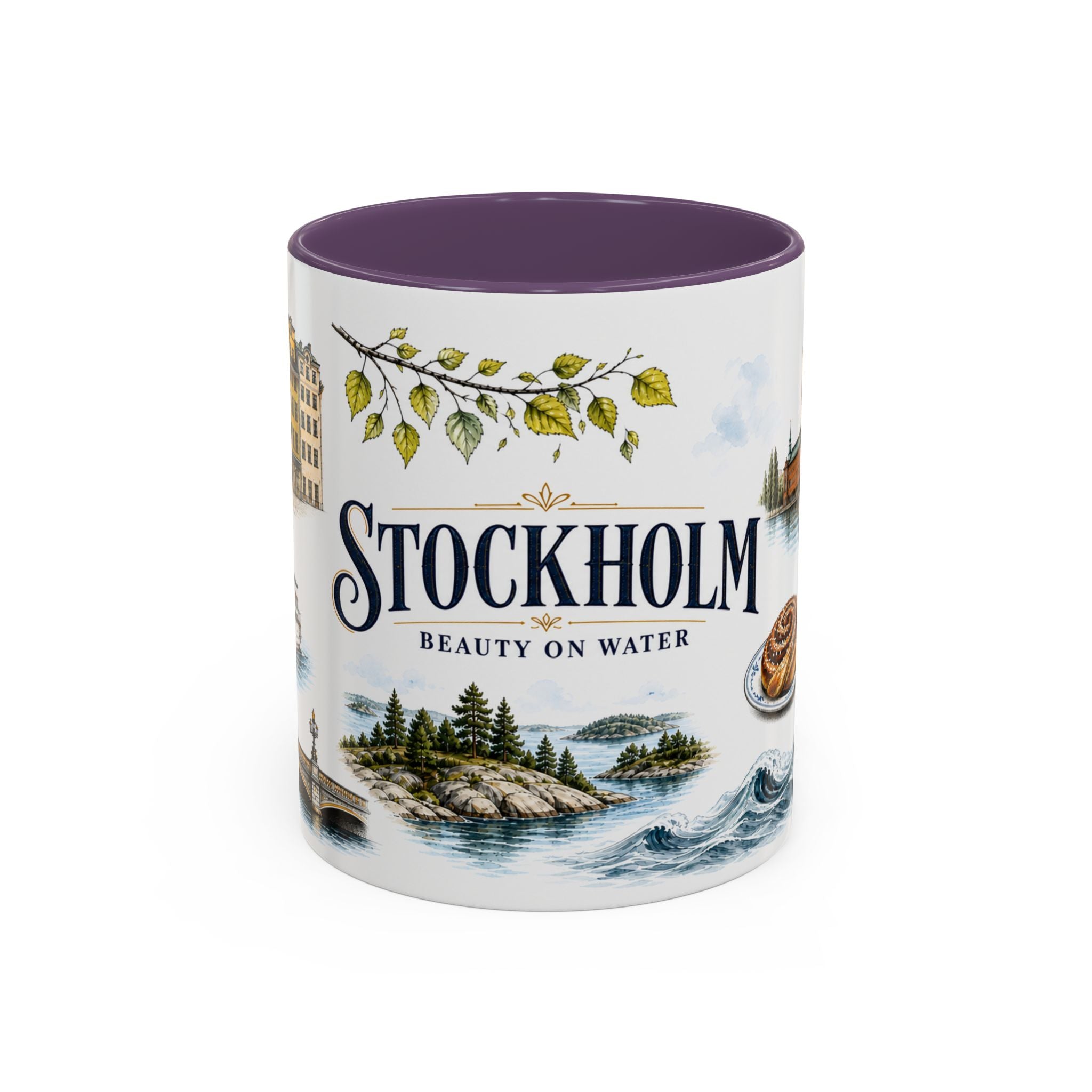 Stockholm Coffee Mug | Sweden Travel Souvenir | Vintage Illustrated City Gift | 11 oz 15 oz Accent Mug