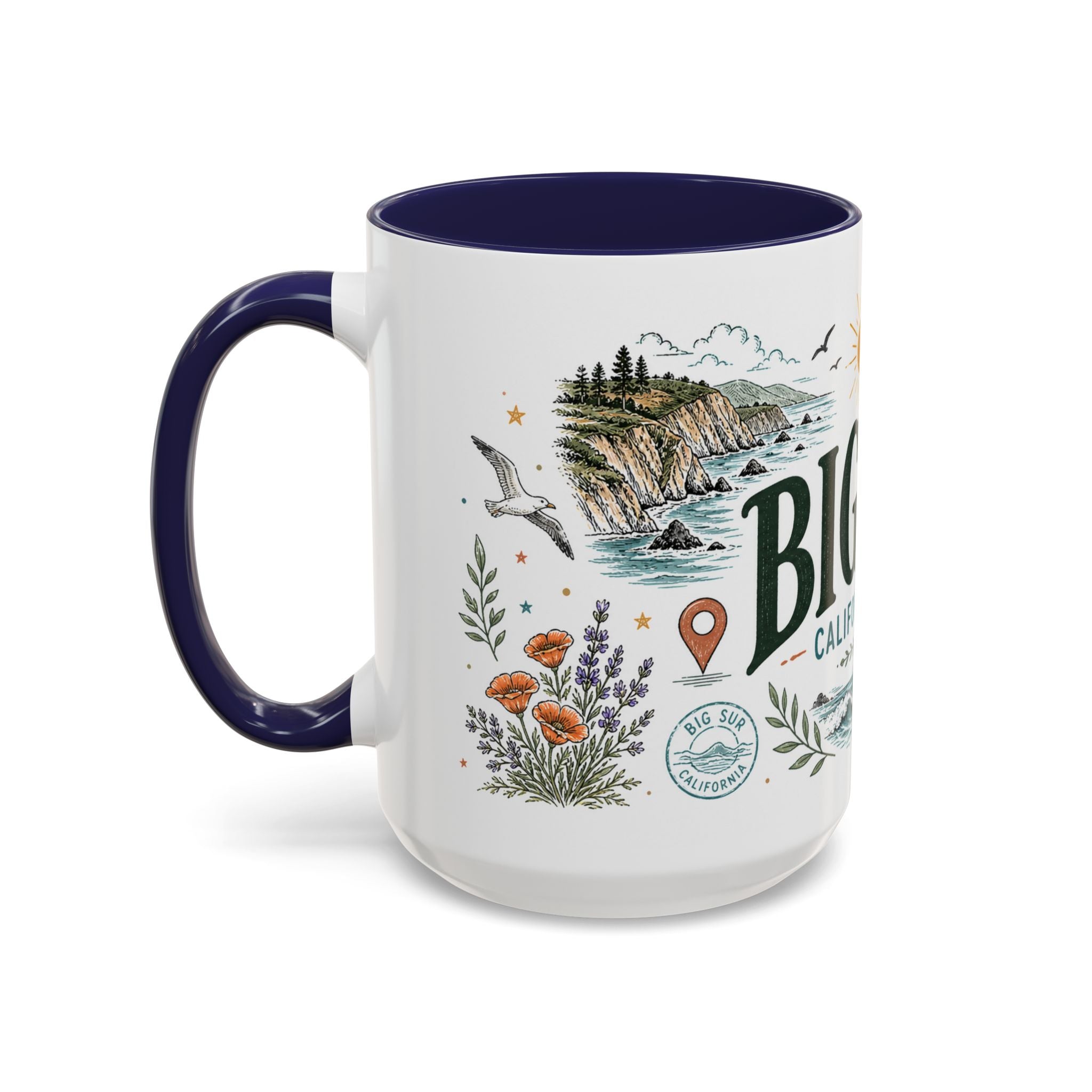 Big Sur Coffee Mug | Travel Destination Souvenir Gift | Accent Color Ceramic 11oz 15oz