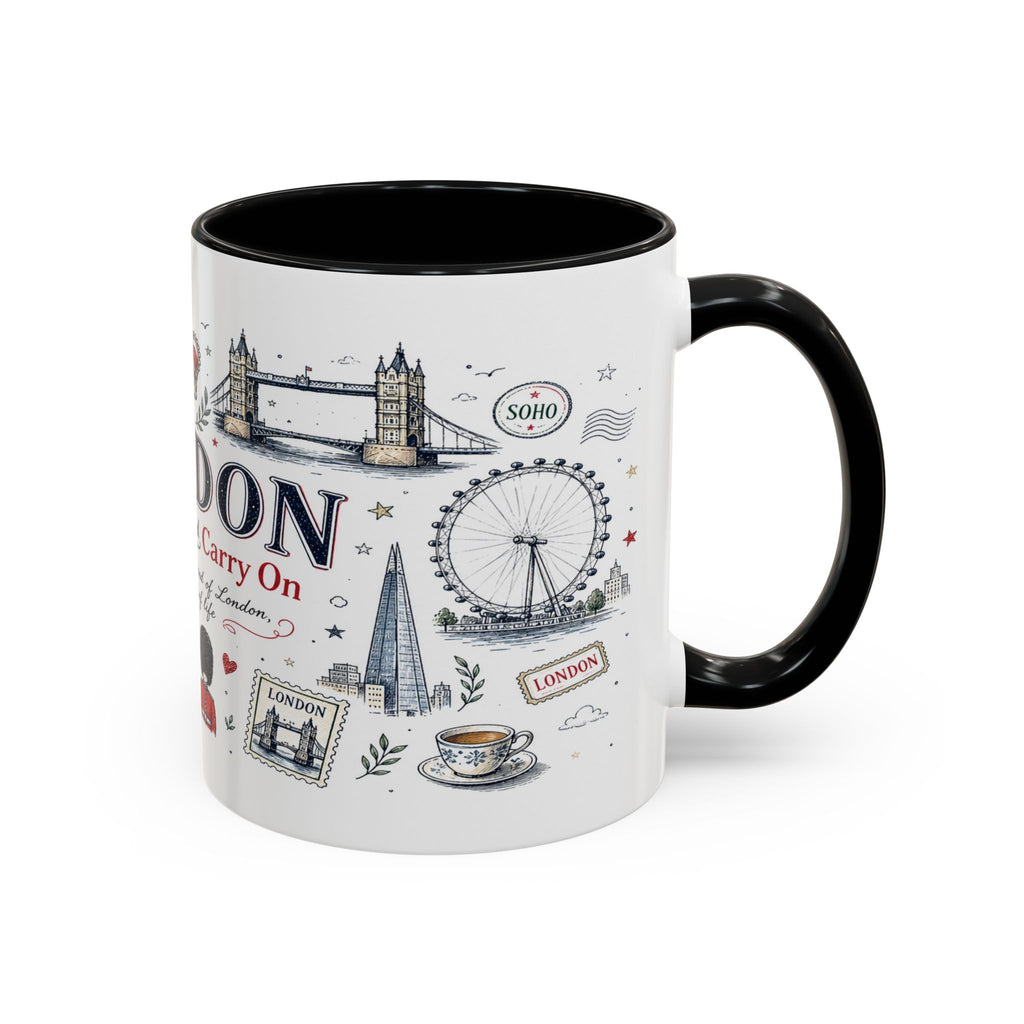 London Coffee Mug | England Souvenir Travel Gift | Accent Color Ceramic 11oz 15oz