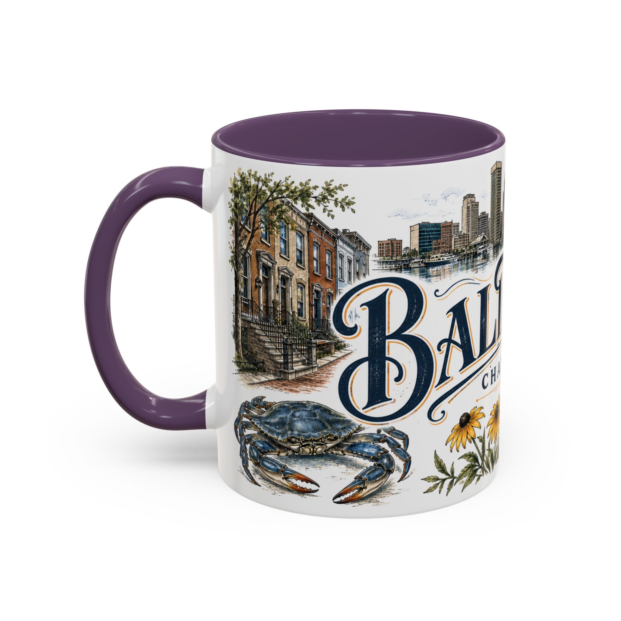 Baltimore Coffee Mug | United States Travel Souvenir | Vintage Illustrated City Gift | 11 oz 15 oz Accent Mug