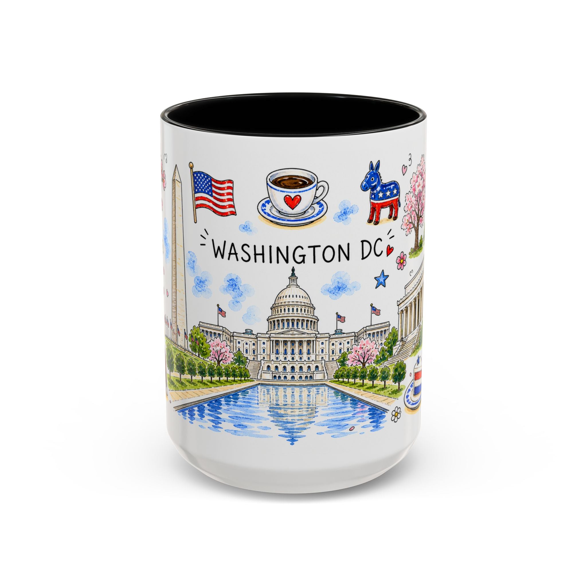 Washington DC Illustrated Travel Mug | City Souvenir Accent Coffee Mug | 11oz 15oz Ceramic Cup