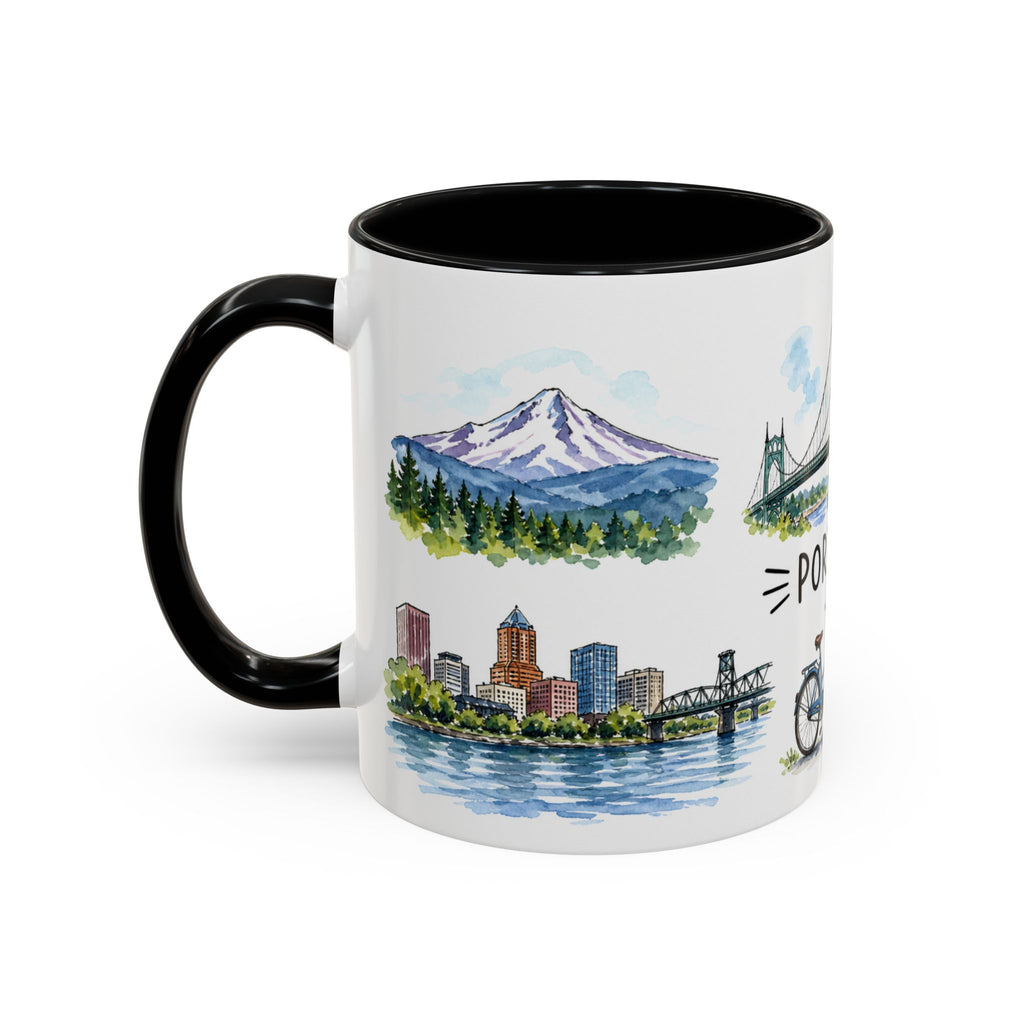 Portland Illustrated Travel Mug | City Souvenir Accent Coffee Mug | 11oz 15oz Ceramic Cup