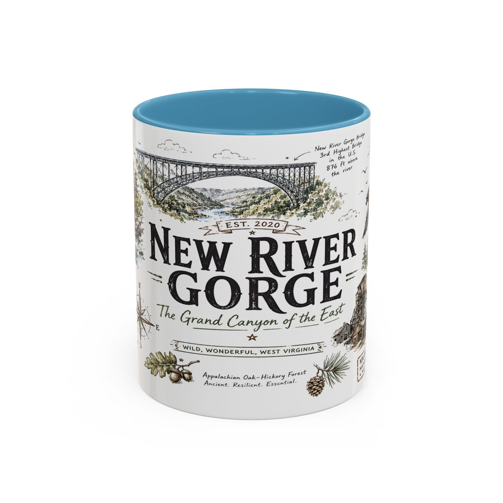 New River Gorge National Park Coffee Mug | West Virginia River Canyon Climbing Gift | Accent Color Ceramic 11oz 15oz
