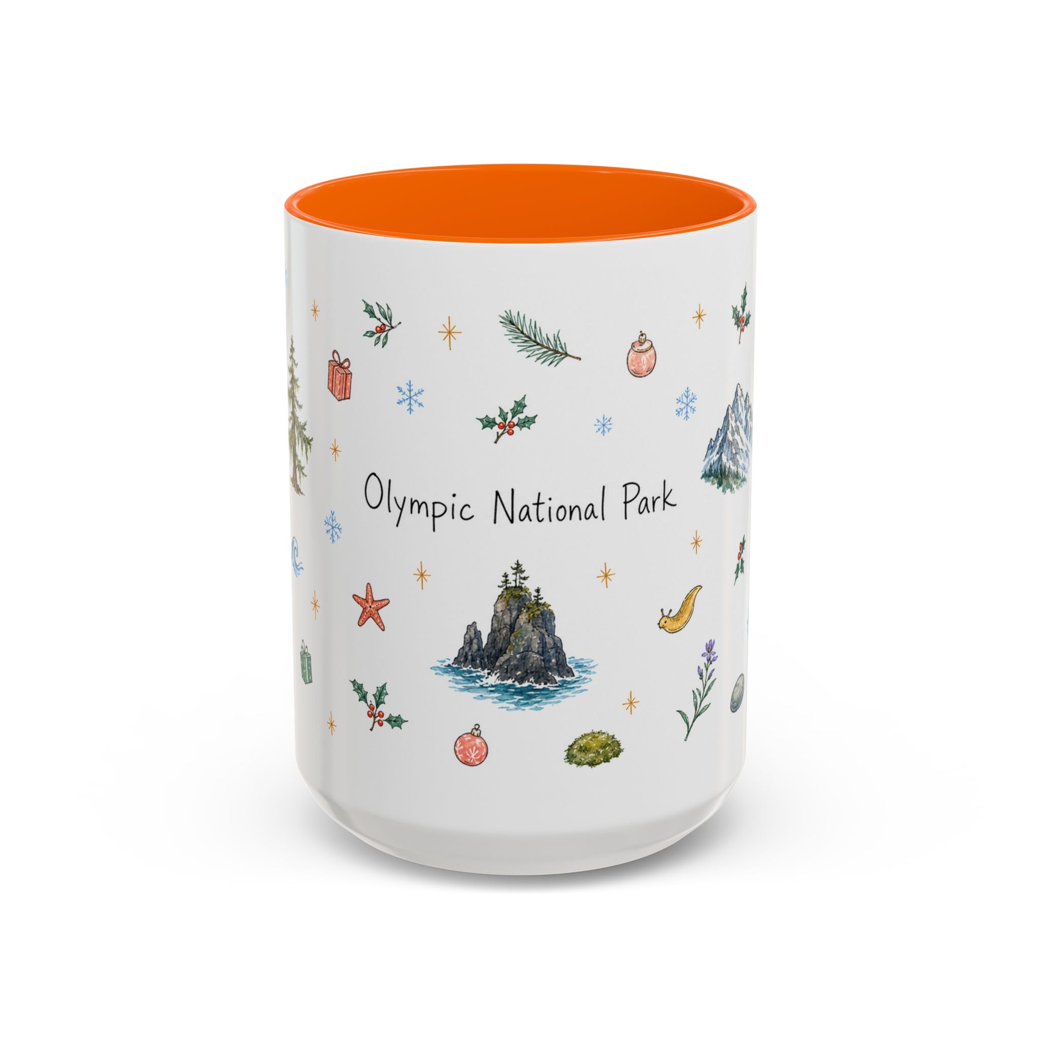 Olympic National Park Christmas Mug | Watercolor Travel Souvenir | Holiday Gift | Accent Ceramic Coffee Cup 11oz 15oz