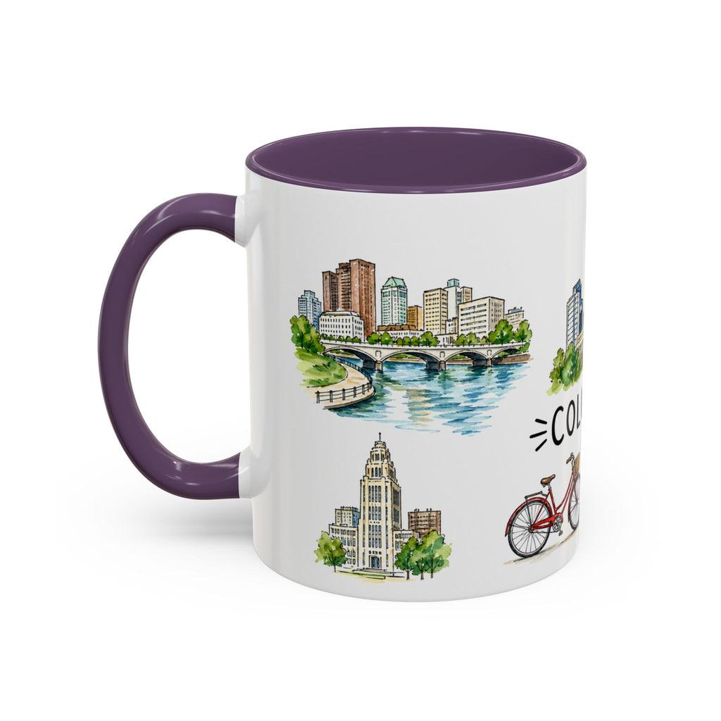 Columbus Illustrated Travel Mug | City Souvenir Accent Coffee Mug | 11oz 15oz Ceramic Cup