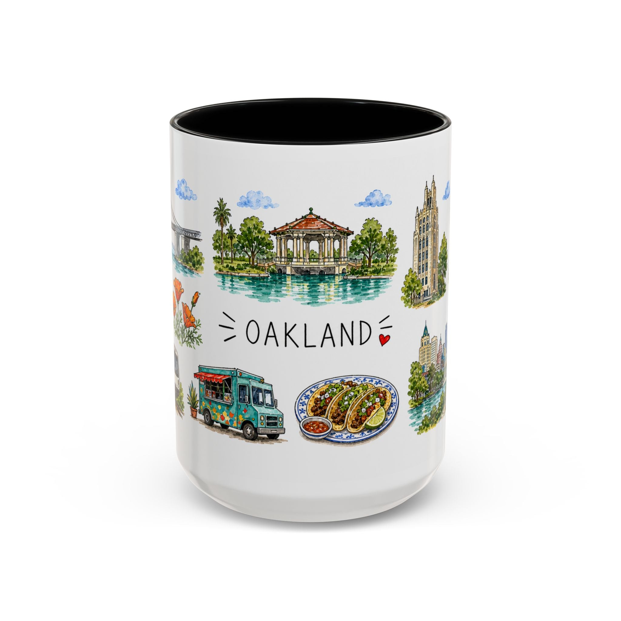 Oakland Illustrated Travel Mug | City Souvenir Accent Coffee Mug | 11oz 15oz Ceramic Cup