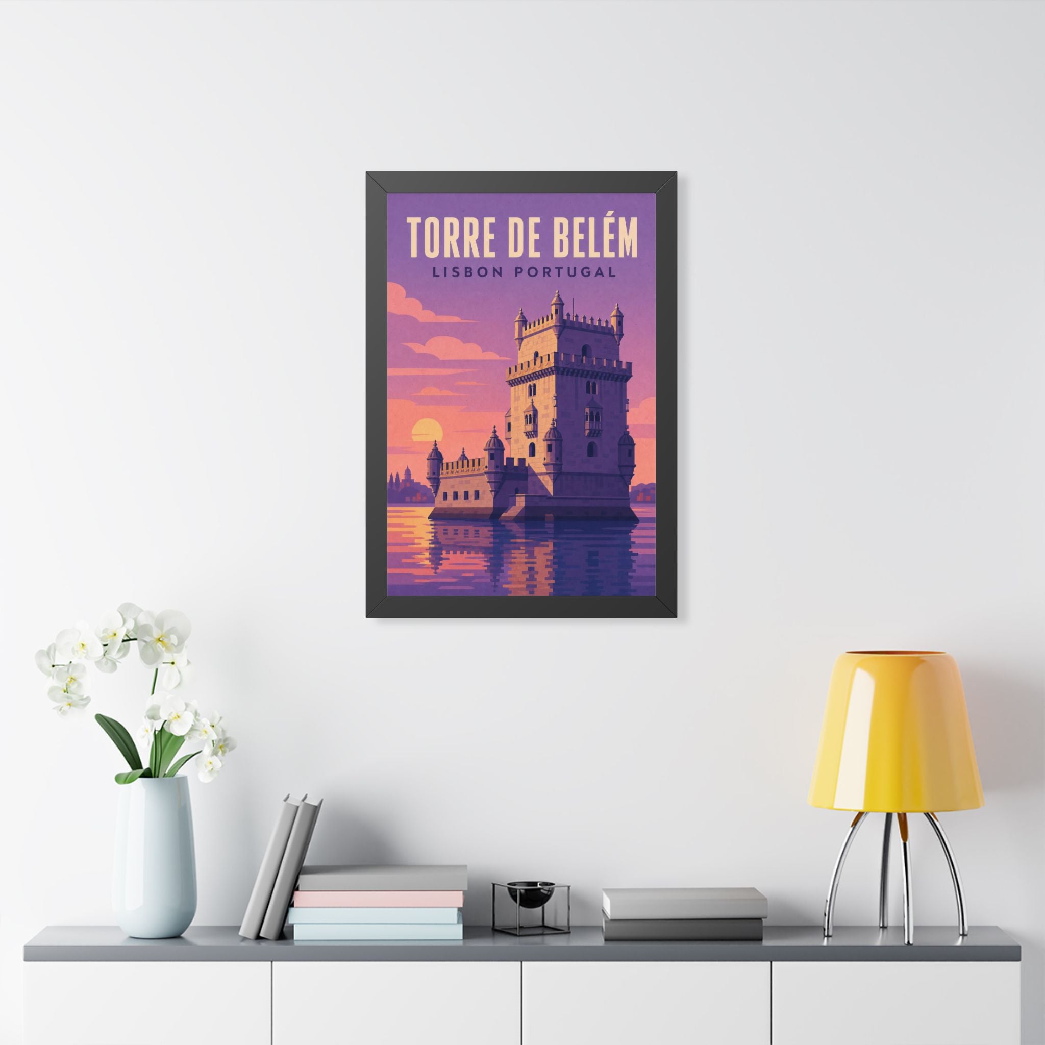Belém Tower Lisbon Portugal Framed Poster | Vintage Travel Wall Art | Black Walnut White Frame | 16x24 20x30