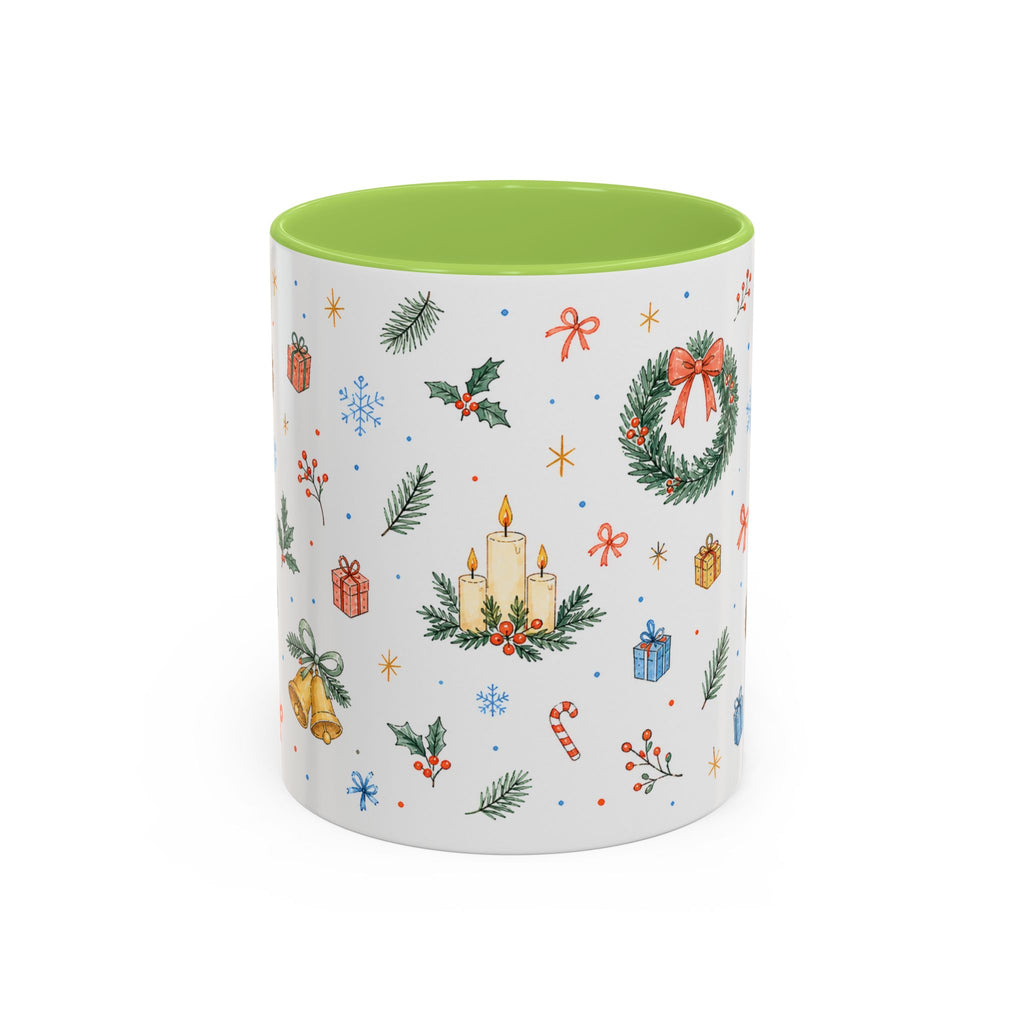 Christmas Candle Mug | Holly Wreath Watercolor Holiday Gift | Accent Cup 11oz 15oz