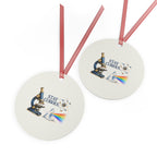 Stay Curious Science Teacher Round Metal Ornament | Microscope and Prism Classroom Gift