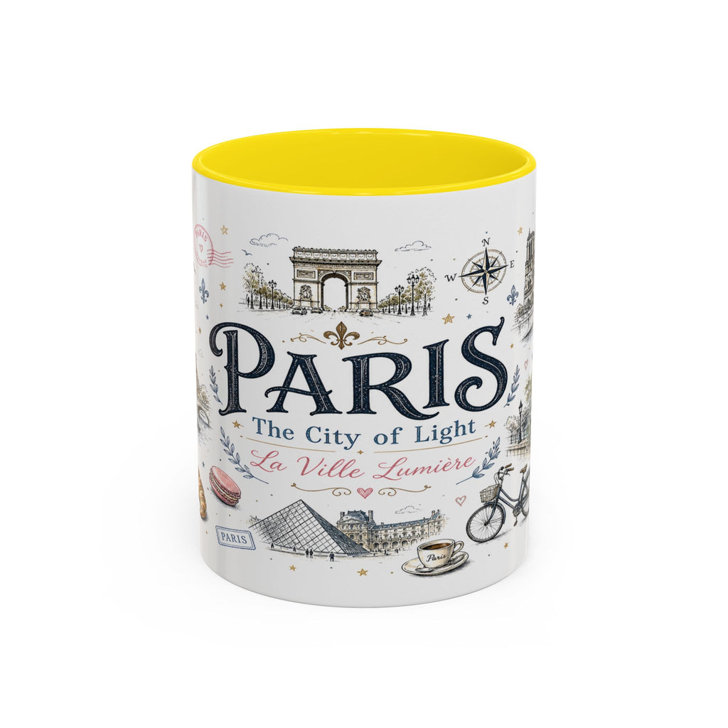 Paris Coffee Mug | France Souvenir Travel Gift | Accent Color Ceramic 11oz 15oz