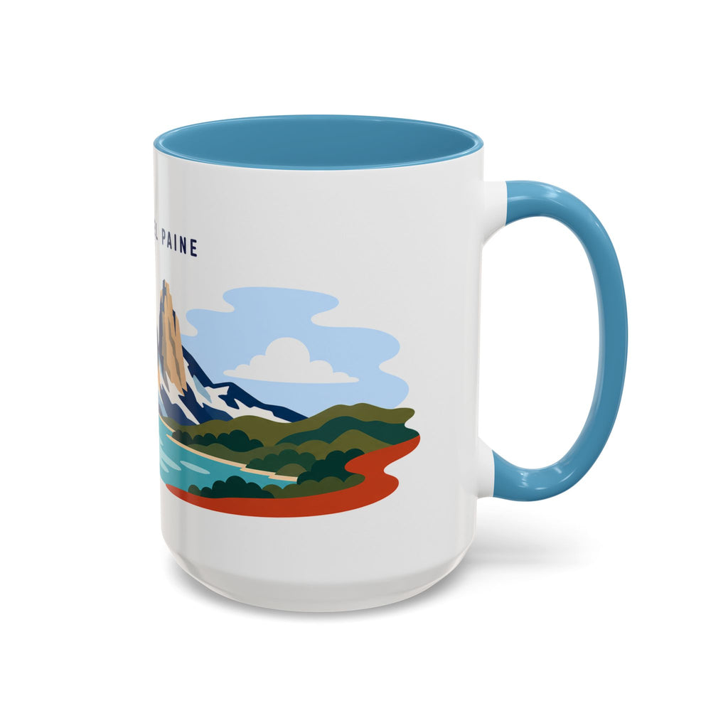 Torres del Paine Coffee Mug | Travel Destination Souvenir Gift | Accent Color Ceramic 11oz 15oz