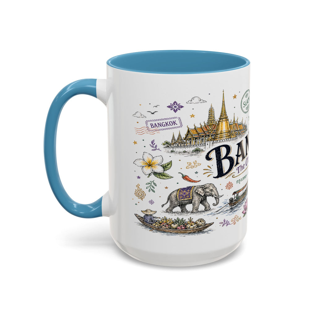 Bangkok Coffee Mug | Thailand Souvenir Travel Gift | Accent Color Ceramic 11oz 15oz