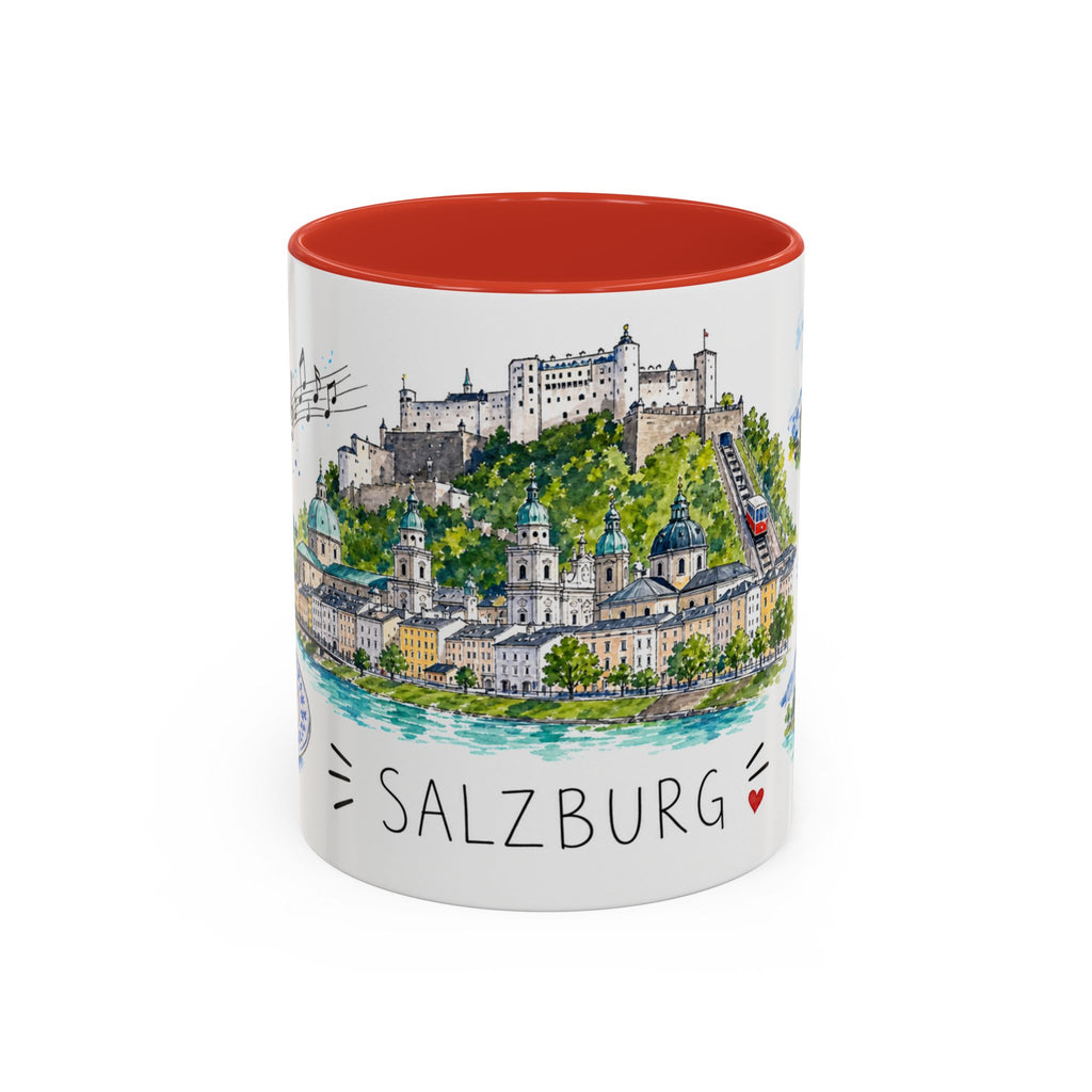 Salzburg Illustrated Travel Mug | City Souvenir Accent Coffee Mug | 11oz 15oz Ceramic Cup