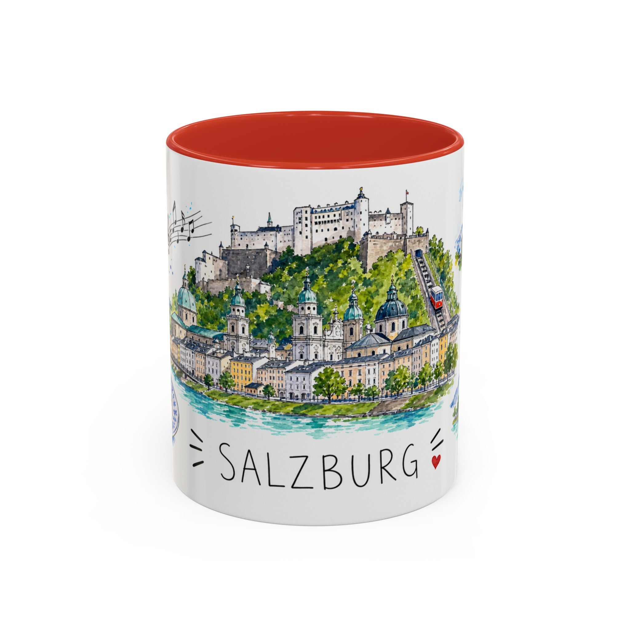 Salzburg Illustrated Travel Mug | City Souvenir Accent Coffee Mug | 11oz 15oz Ceramic Cup