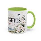 Massachusetts State Map Mug | Coastal Scene, Botanical Accents (11oz, 15oz)