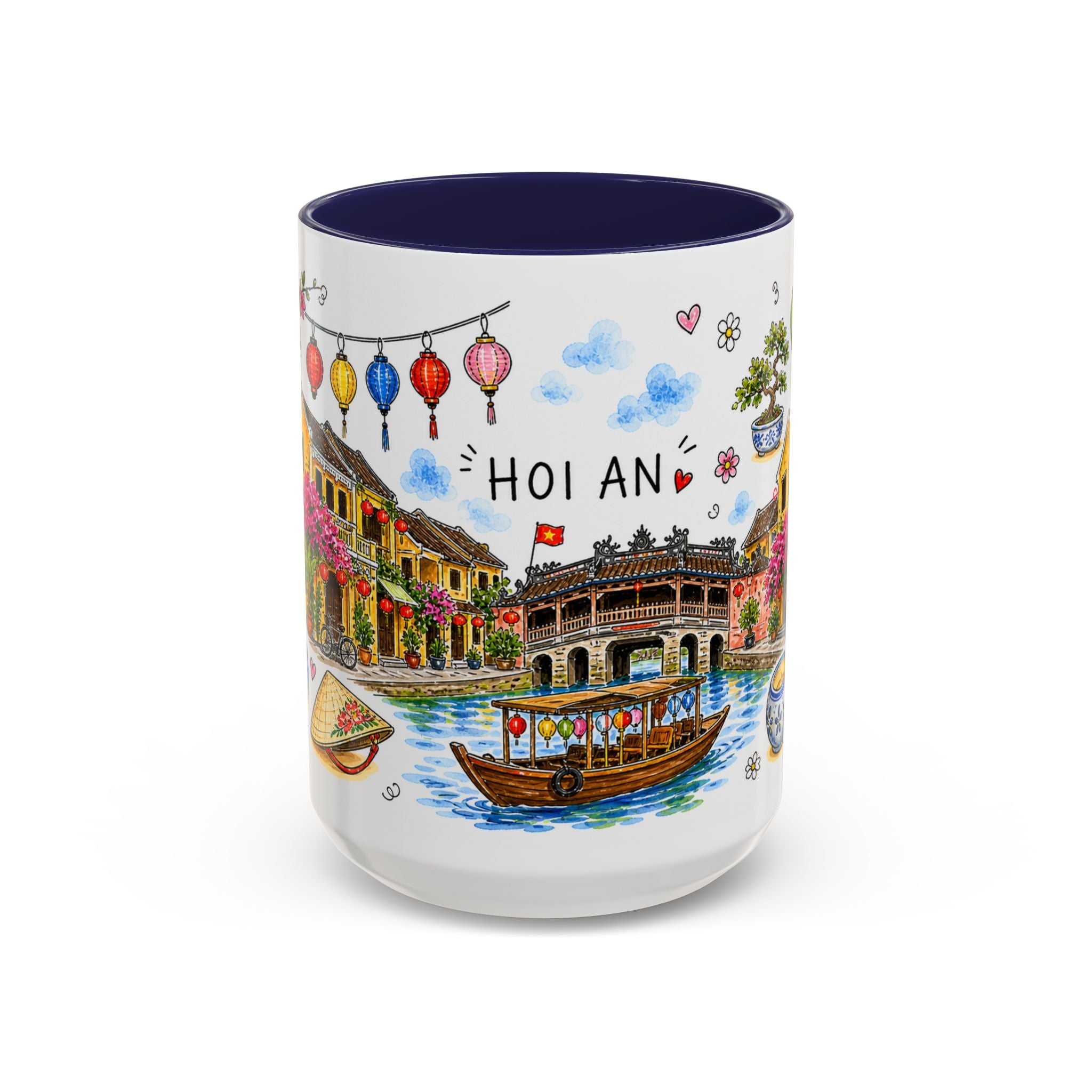 Hoi An Illustrated Travel Mug | City Souvenir Accent Coffee Mug | 11oz 15oz Ceramic Cup
