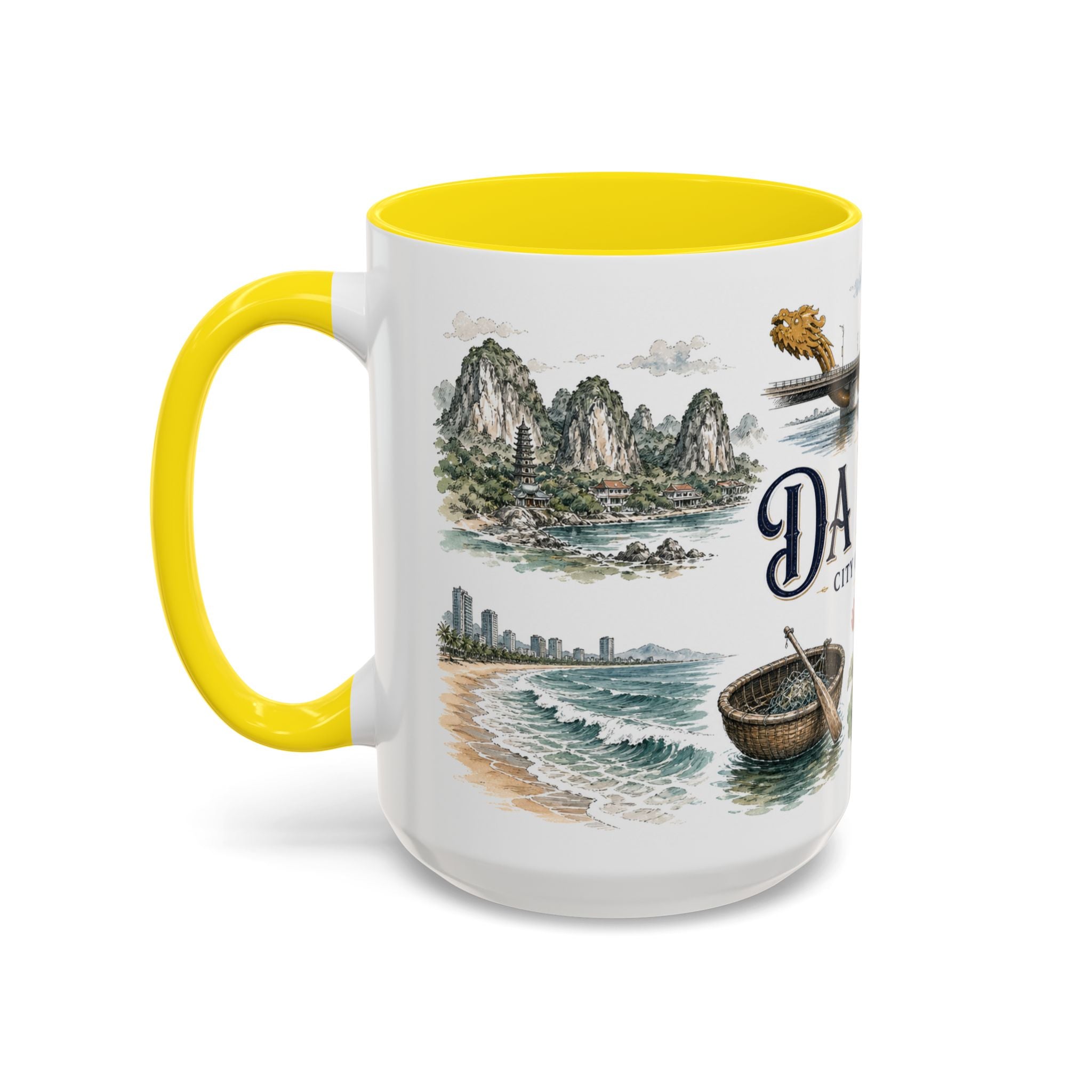 Da Nang Coffee Mug | Vietnam Travel Souvenir | Vintage Illustrated City Gift | 11 oz 15 oz Accent Mug