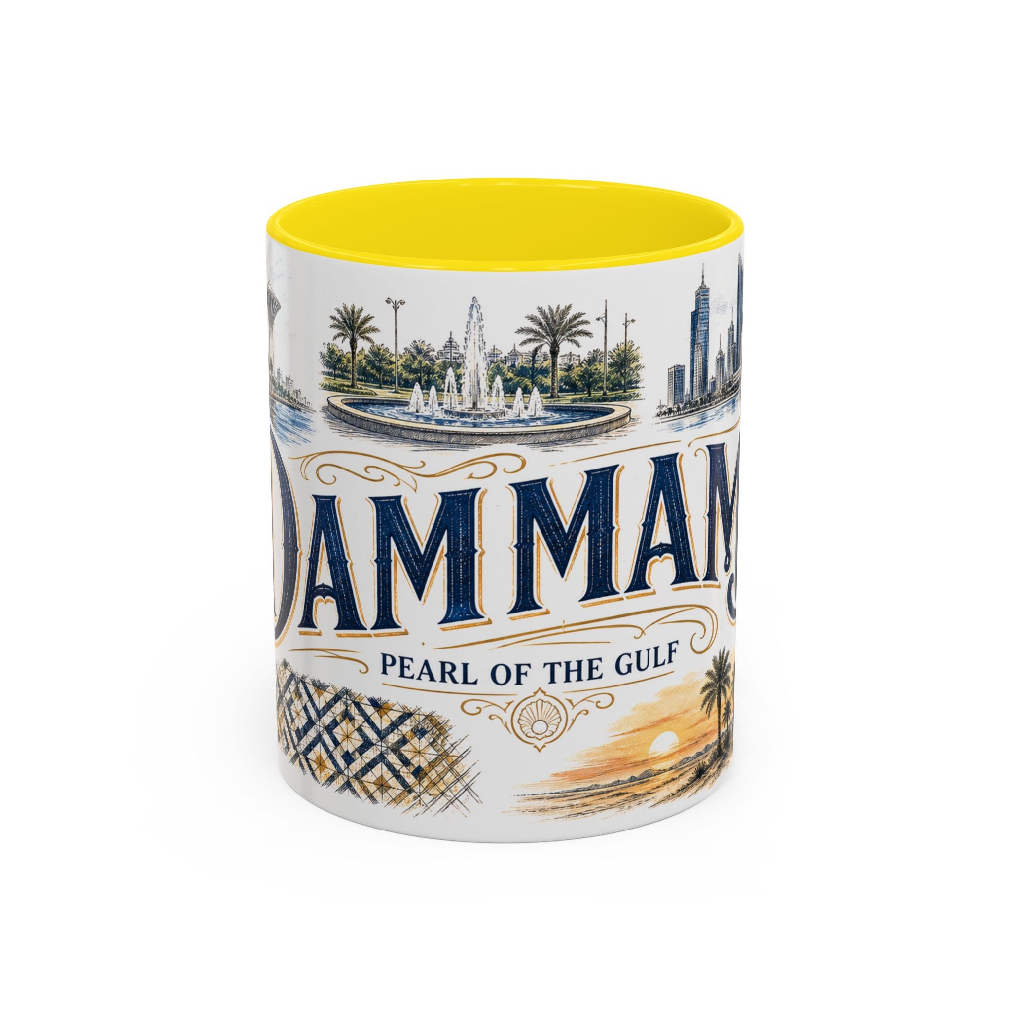 Dammam Coffee Mug | Saudi Arabia Travel Souvenir | Vintage Illustrated City Gift | 11 oz 15 oz Accent Mug