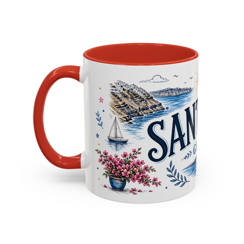 Santorini Coffee Mug | Travel Destination Souvenir Gift | Accent Color Ceramic 11oz 15oz