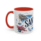 Santorini Coffee Mug | Travel Destination Souvenir Gift | Accent Color Ceramic 11oz 15oz