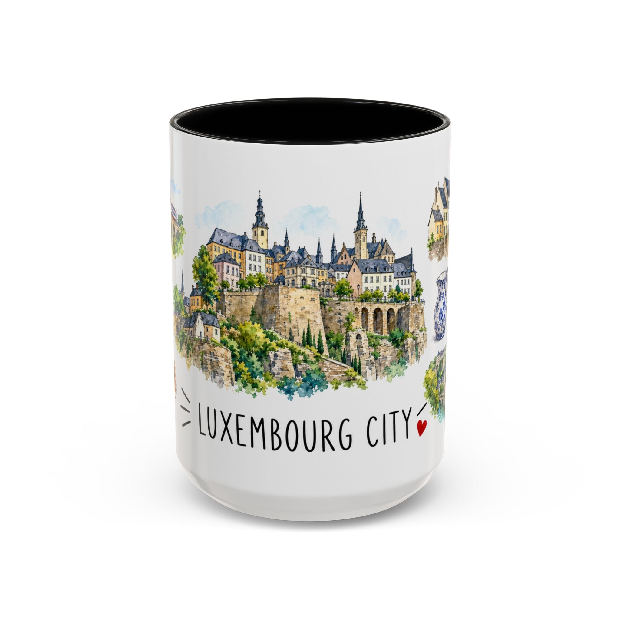 Luxembourg City Illustrated Travel Mug | City Souvenir Accent Coffee Mug | 11oz 15oz Ceramic Cup
