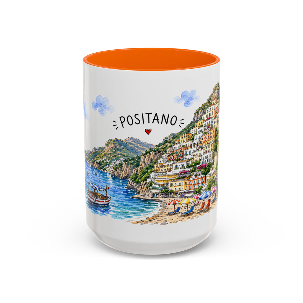 Positano Illustrated Travel Mug | Italy Souvenir Accent Coffee Mug | 11oz 15oz Ceramic Cup