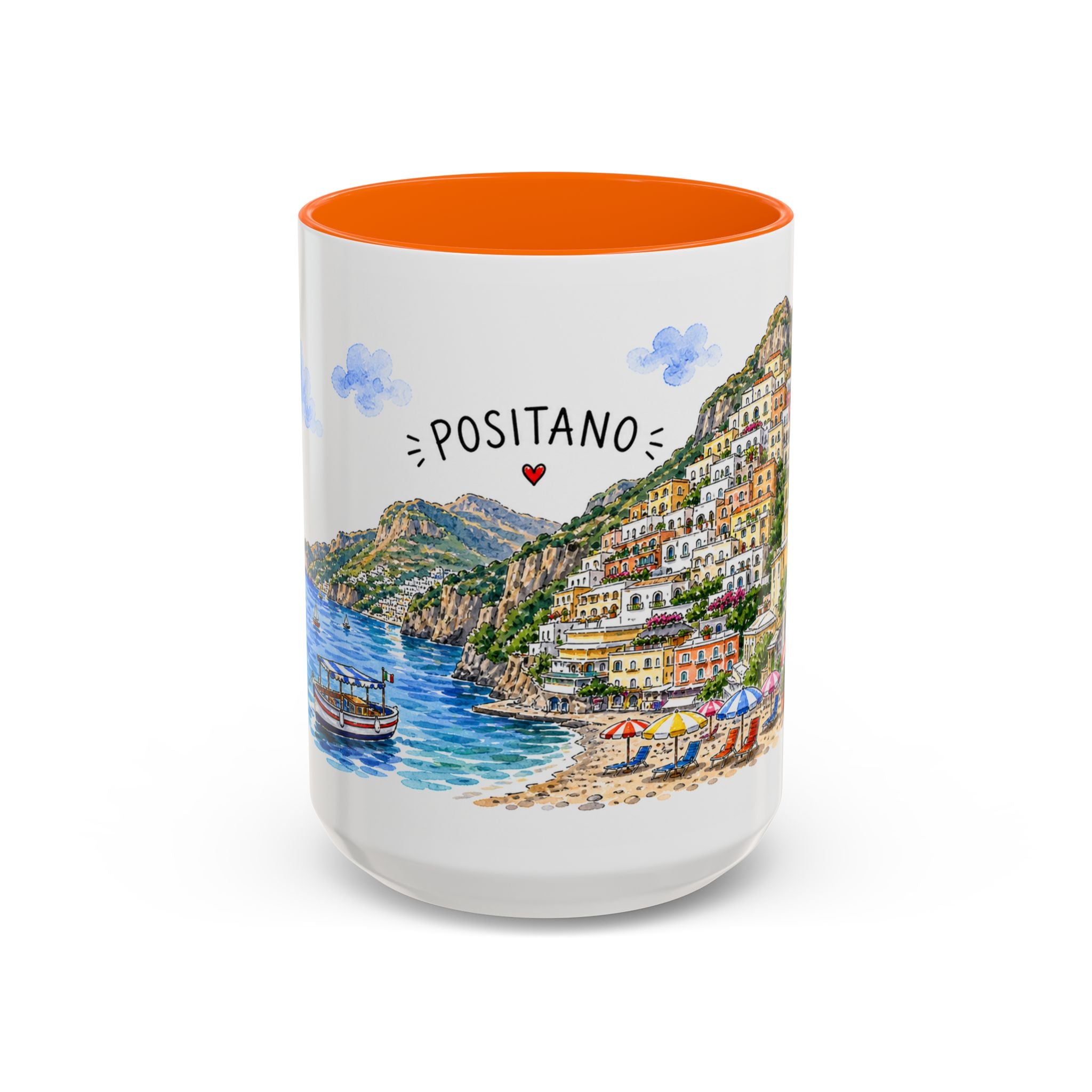Positano Illustrated Travel Mug | Italy Souvenir Accent Coffee Mug | 11oz 15oz Ceramic Cup