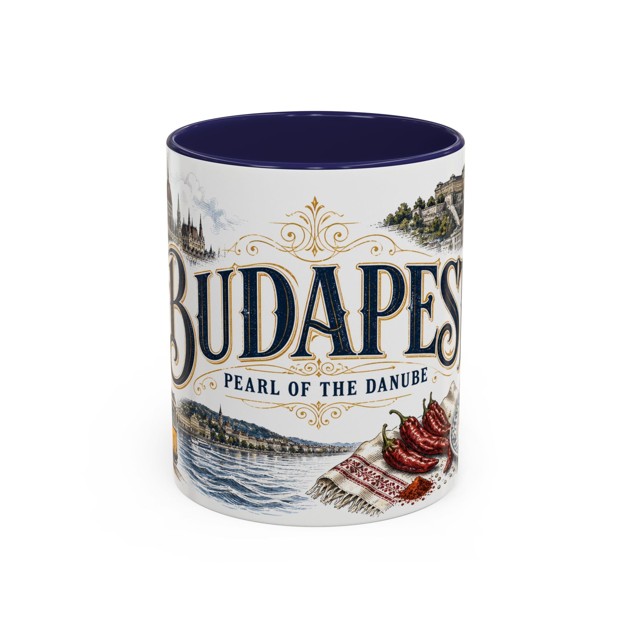 Budapest Coffee Mug | Hungary Travel Souvenir | Vintage Illustrated City Gift | 11 oz 15 oz Accent Mug