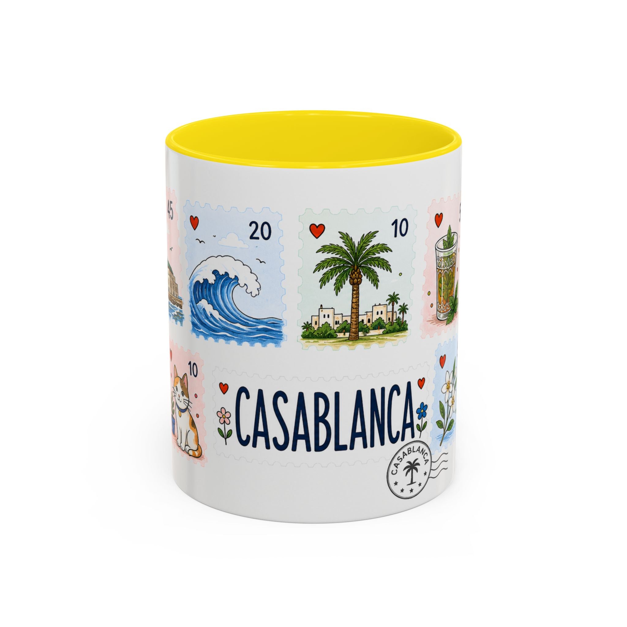 Casablanca Coffee Mug | Postage Stamp Collage Mug | Travel Souvenir Accent Cup 11oz 15oz